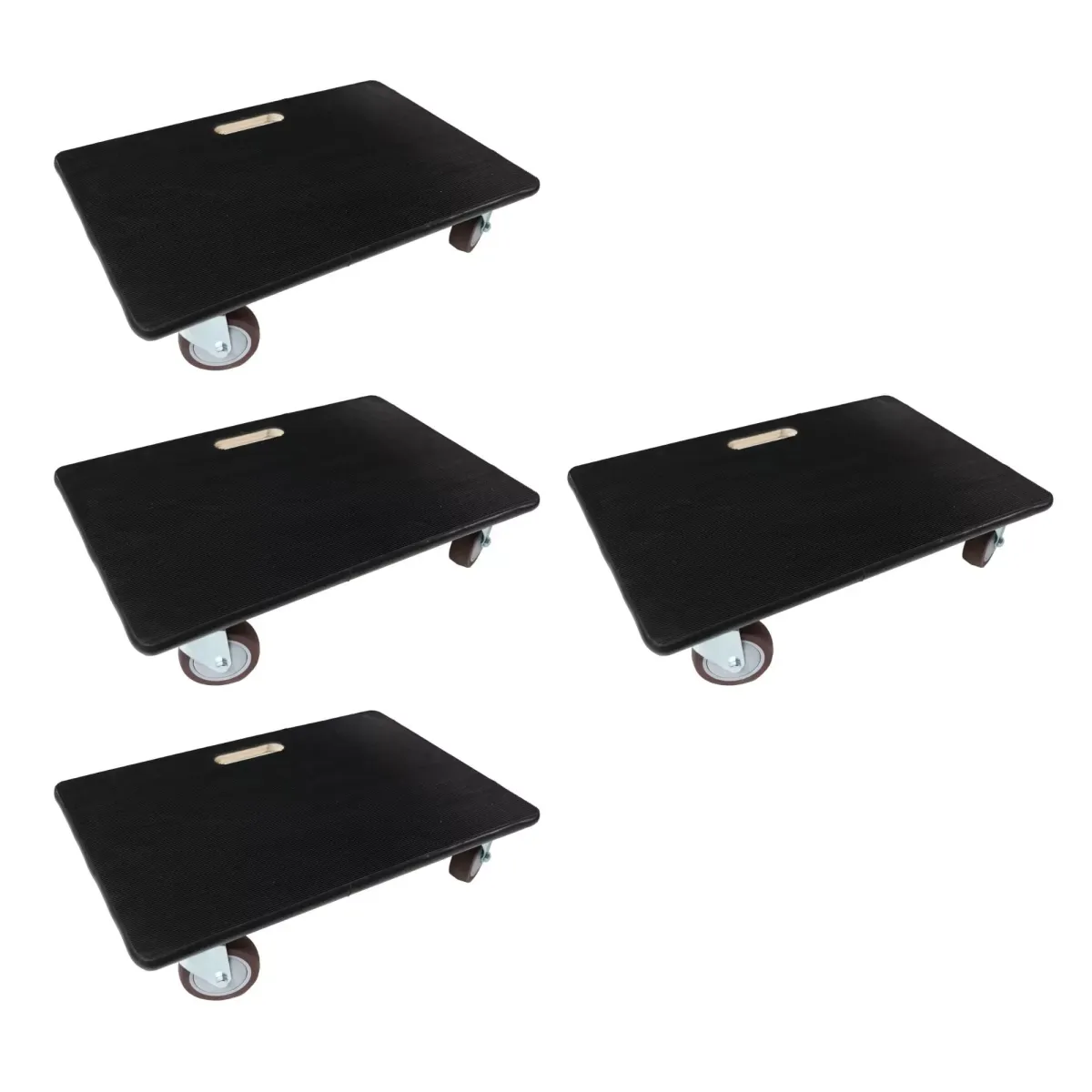 TRANSPORTROLLER 4er-Set mit 4 Rollen 15x40x60 cm Traglast 500kg Sperrholzplatte mit Gummibelag Schwarz