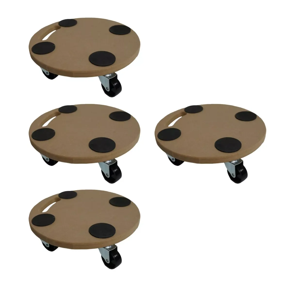 TRANSPORTROLLER 4er-Set mit 4 Rollen Rund 11x30x30 cm Traglast 100kg MDF Holzplatte Braun