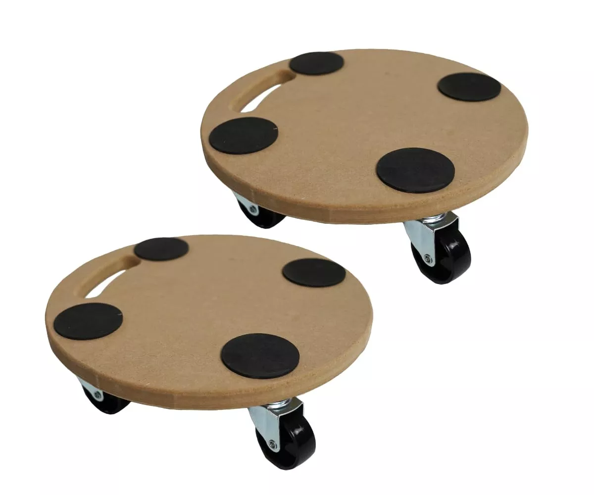 TRANSPORTROLLER mit 4 Rollen Rund 11x30x30 cm Traglast 100kg MDF Holzplatte Braun 2 Stück