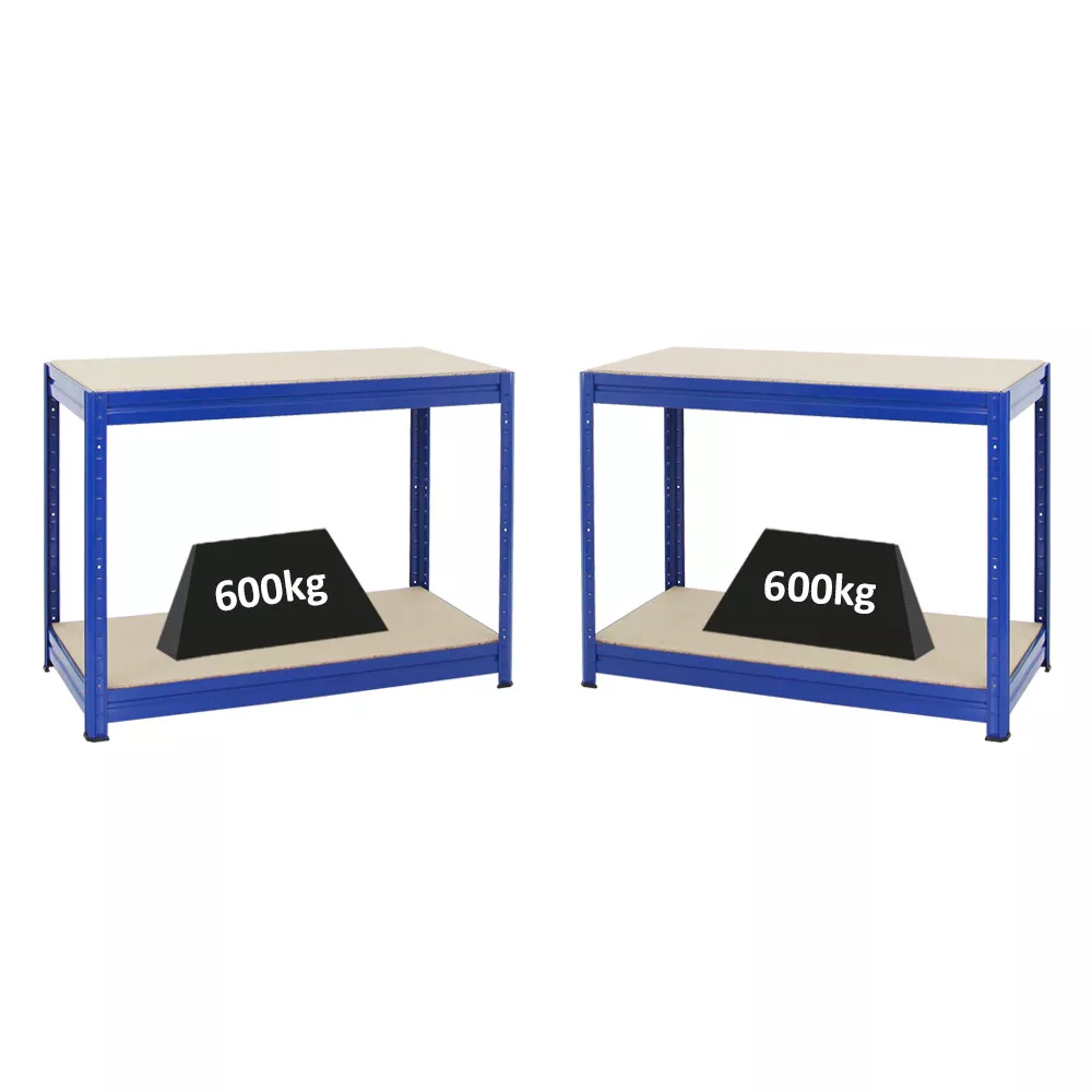 WERKBANK Dino 2er-Set mit 2x höhenverstellbar 90x120x60 cm Traglast 600 kg Blau