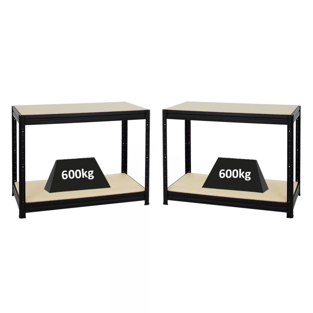 WERKBANK Dino 2er-Set mit 2x höhenverstellbar 90x120x60 cm Traglast 600 kg Schwarz