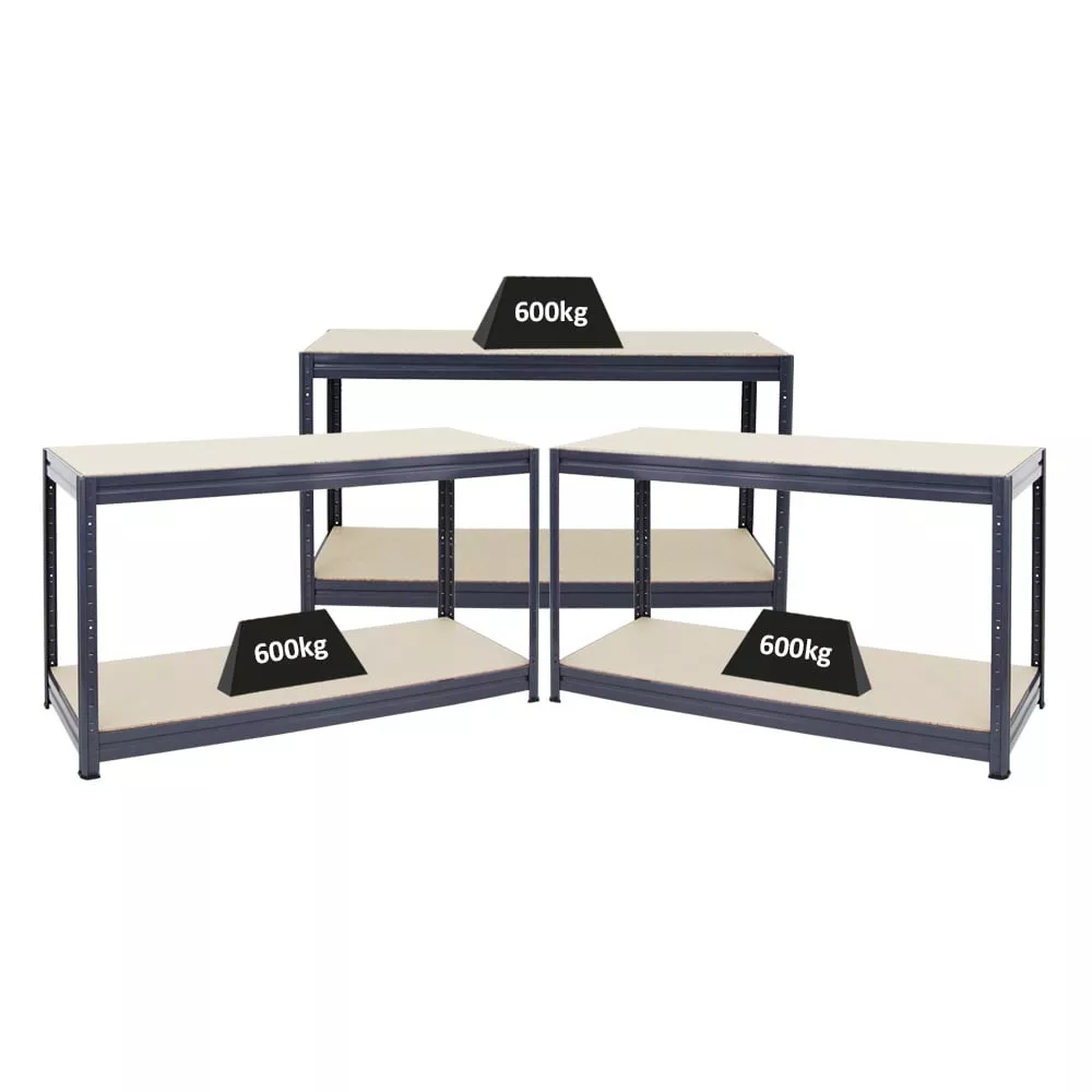WERKBANK Dino 3er-Set höhenverstellbar 90x160x60cm Traglast 600kg Grau