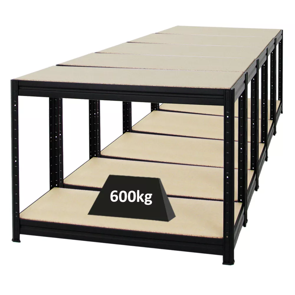 WERKBANK Dino 5er-Set mit 5x höhenverstellbar 90x120x60 cm Traglast 600 kg Schwarz