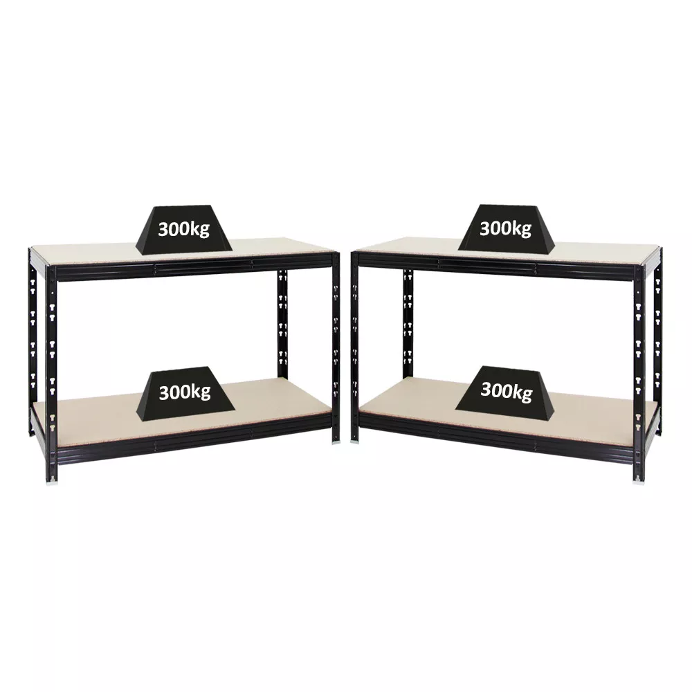 WERKBANK Tiger 2er-Set mit 2x 300 kg pro Fachboden 90x140x60 cm Schwarz
