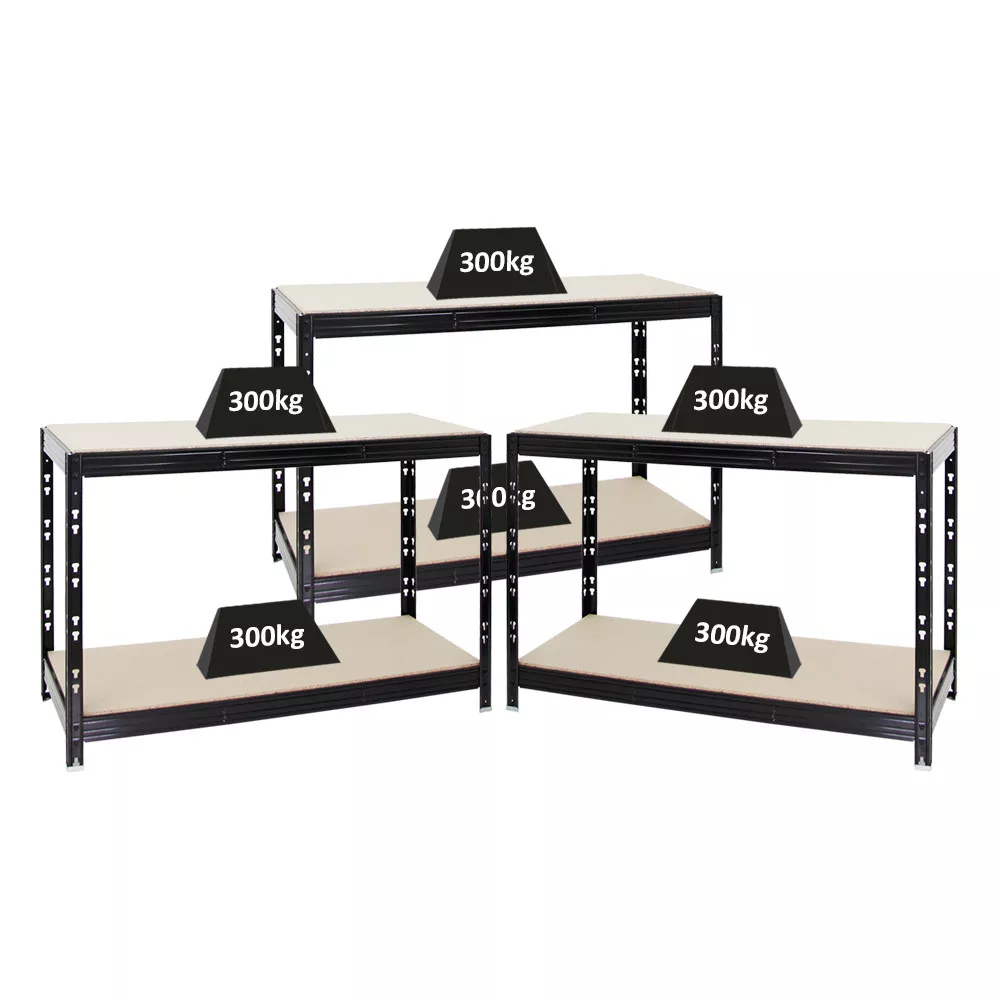 WERKBANK Tiger 3er-Set mit 3x 300 kg pro Fachboden 90x140x60 cm Schwarz