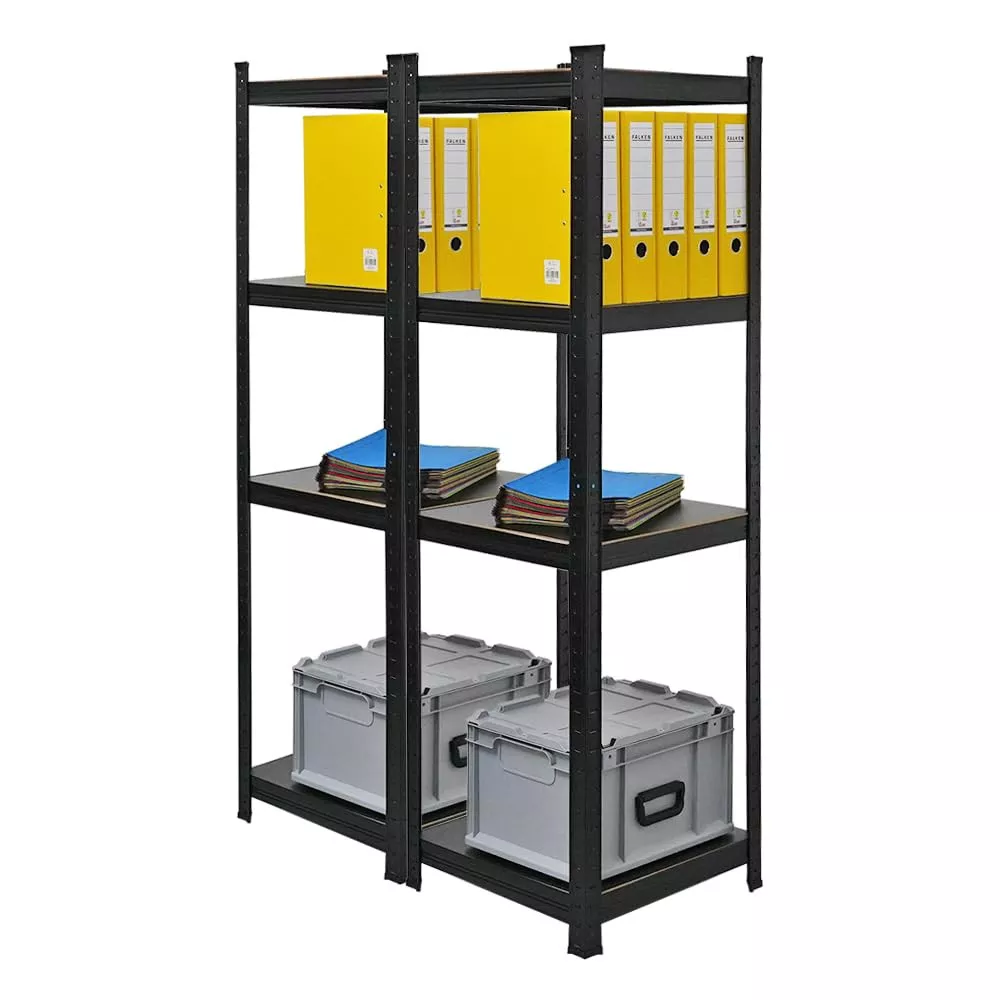 WOHNREGAL Ragnar 2er-Set mit 2x 150x45x45 cm Fachlast 100 kg Matt Schwarz