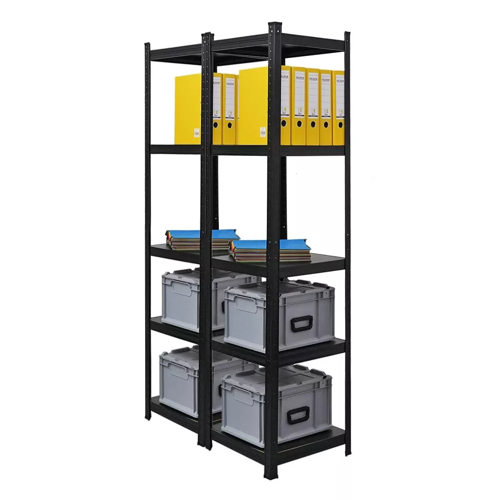 WOHNREGAL Ragnar 2er-Set mit 2x 180x45x45 cm Fachlast 100 kg Matt Schwarz