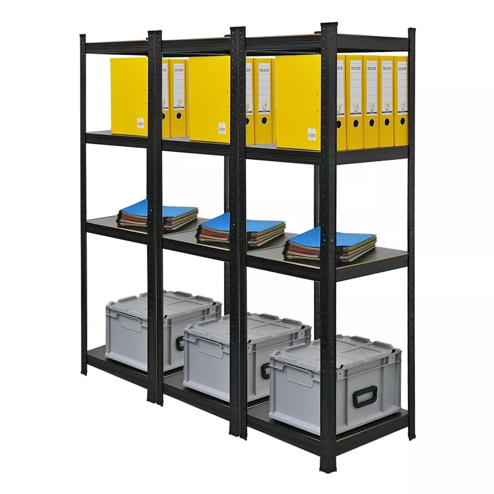 WOHNREGAL Ragnar 3er-Set mit 3x 150x45x45 cm Fachlast 100 kg Matt Schwarz