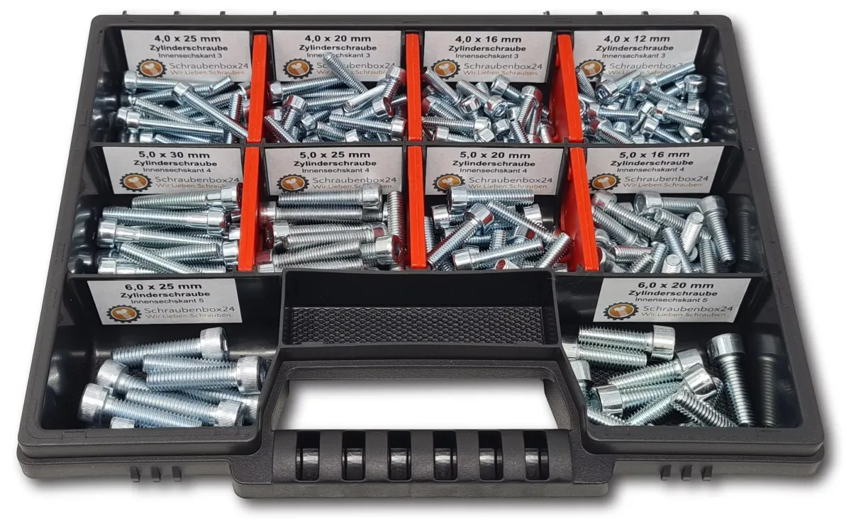 ZYLINDERSCHRAUBEN Sortiment M4-M5-M6 // 12mm-30mm 210 tlg. Schraubenbox DIN 912 / ISO 4762