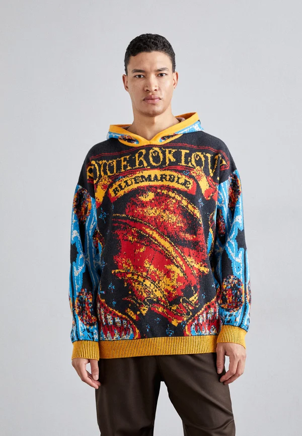 ''POWER OF LOVE''  - Strickpullover - red/sulfur yellow/deep blue space/iceberg blue
