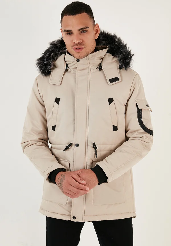 100 REMOVABLE HOODED - Wintermantel - stone colored