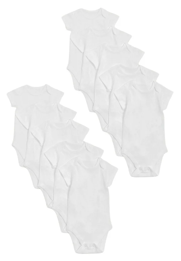 10PACK PURE COTTON SHORT SLEEVE BODYSUITS - Body - white