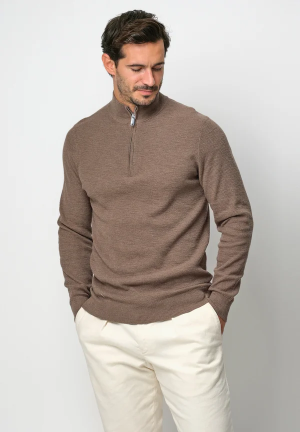 1/2 ZIP - Strickpullover - mid brown