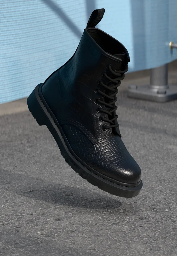 1460 CROCO 8 EYE BOOT - Schnürstiefelette - black