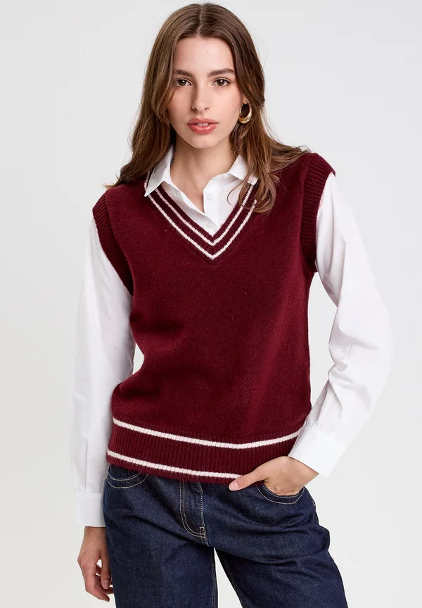 2-IN-1- MIT V-AUSSCHNITT. - Strickpullover - rouge foncé