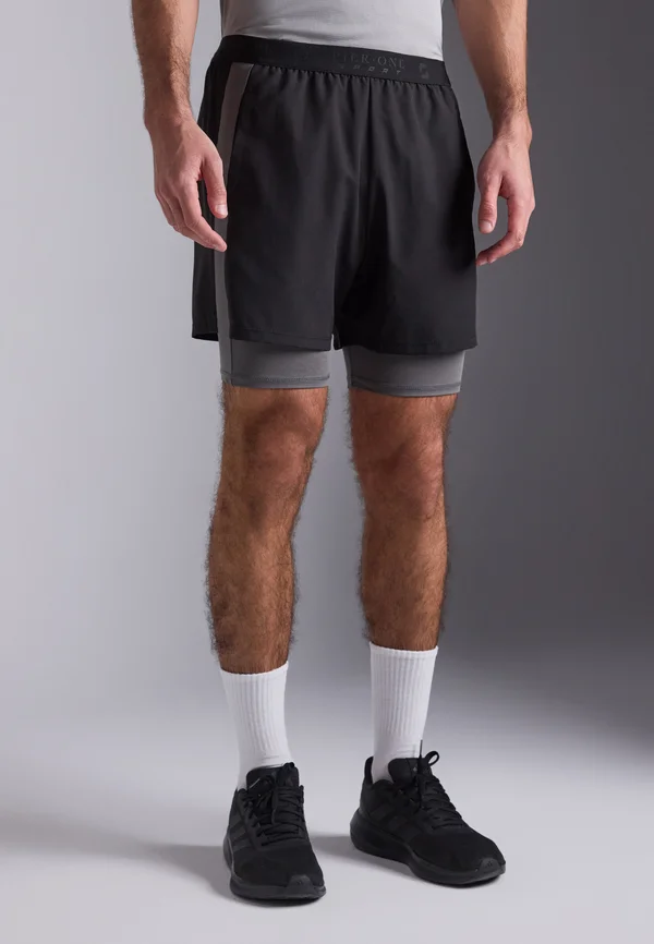 2 IN 1 SHORTS WITH DOUBLE CONTRAST LAYER - Kurze Sporthose - black/dark grey