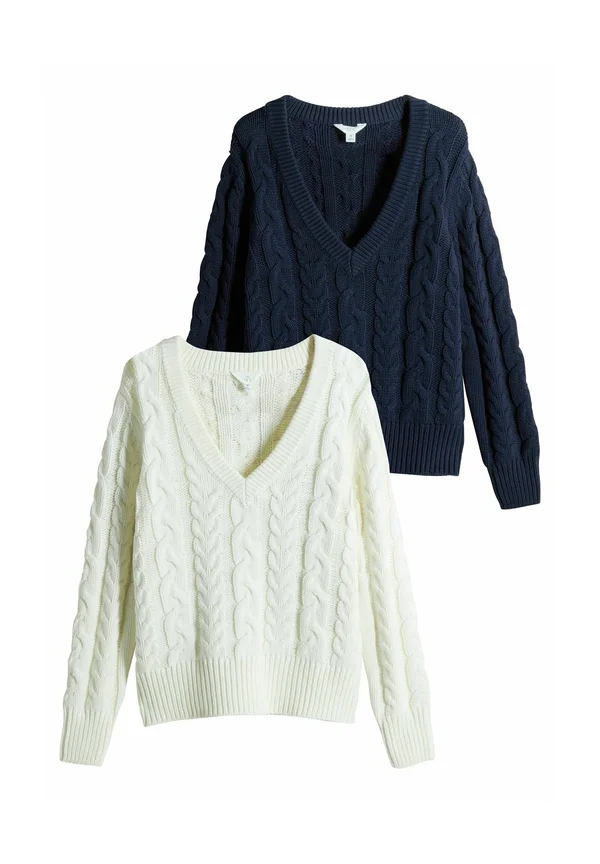 2 PACK CABLE V-NECK - Strickpullover - navy blue/cream