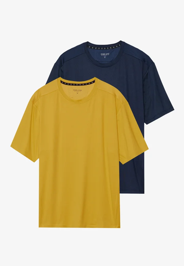 2 PACK - T-Shirt basic - dark blue/mustard yellow