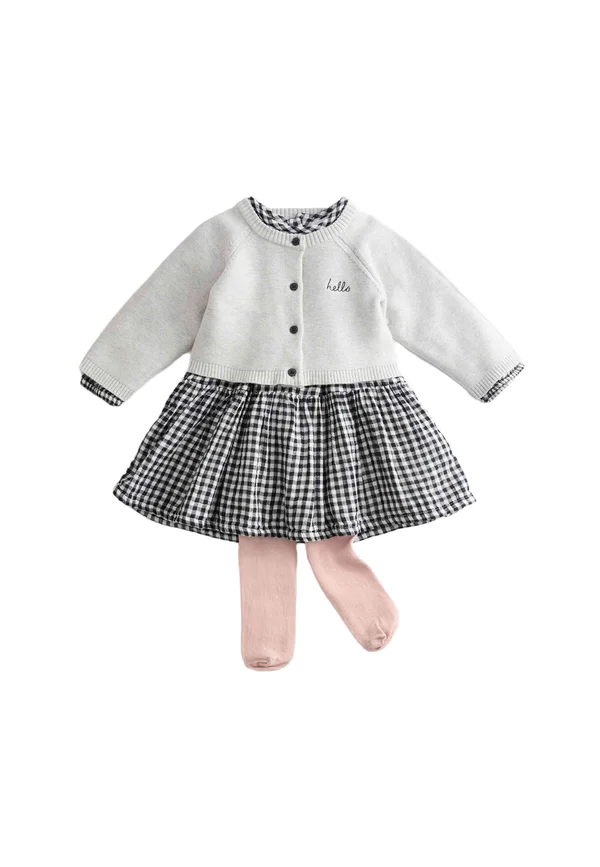 3 PIECE GINGHAM SET - Strickjacke - charcoal mix