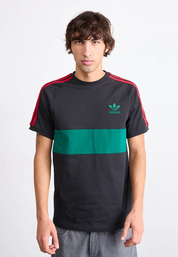 3-STRIPES PANEL - T-Shirt print - black/collegiate green