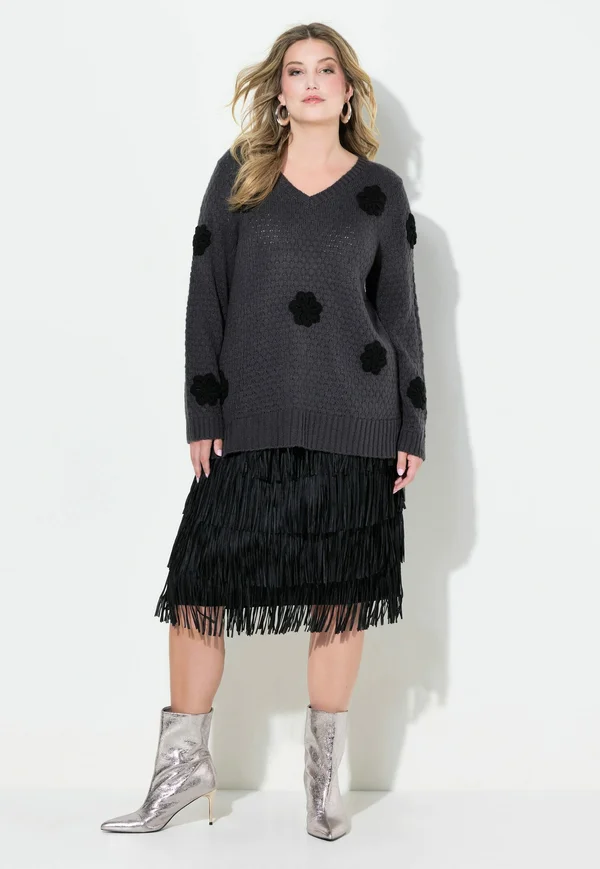 3D BLÜTEN, SEITENSCHLITZE - Strickpullover - charcoal gray