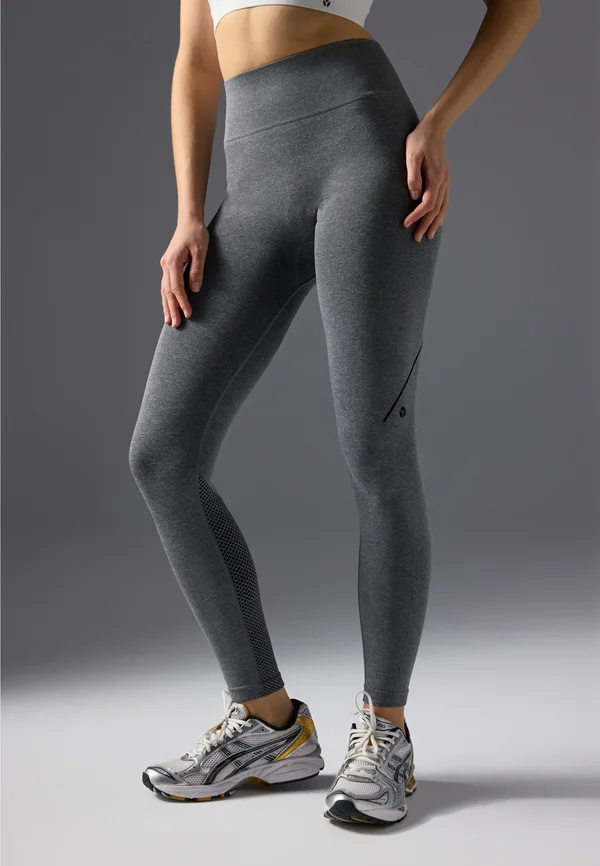 7/8 LENGTH HIGH RISE SEAMLESS LEGGINGS WITH CONTRAST PANEL - Tights - mottled dark grey