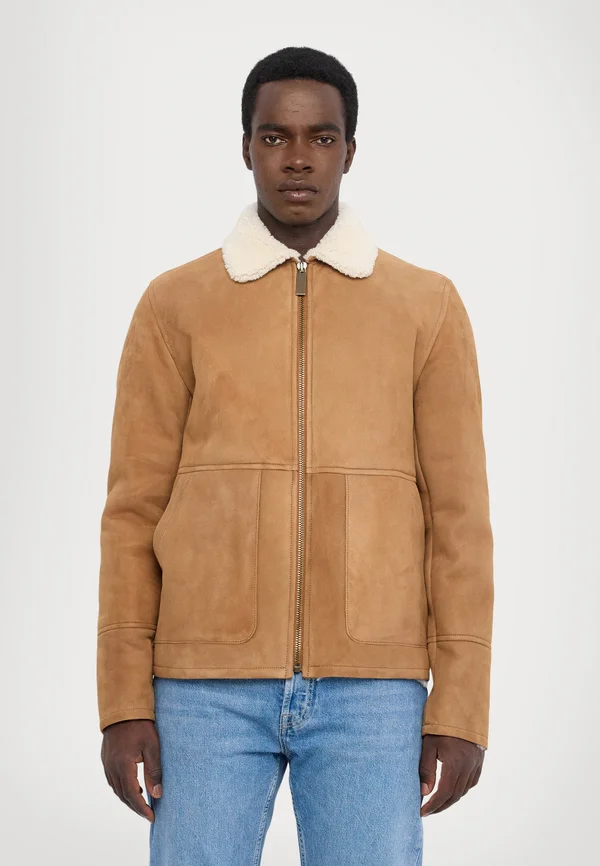 AARON JACKET - Lederjacke - brown/cream