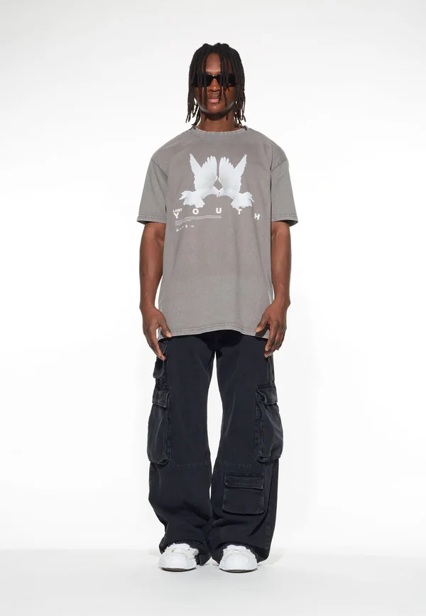 ACID WASHED TEE DOVE - T-Shirt print - asphalt