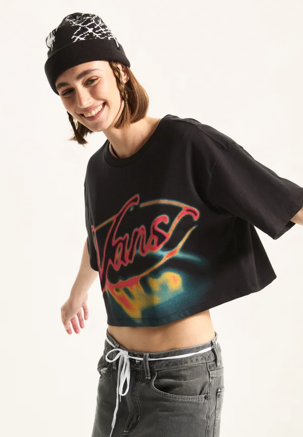 AFITERBURN RELAXED CROP - T-Shirt print - black