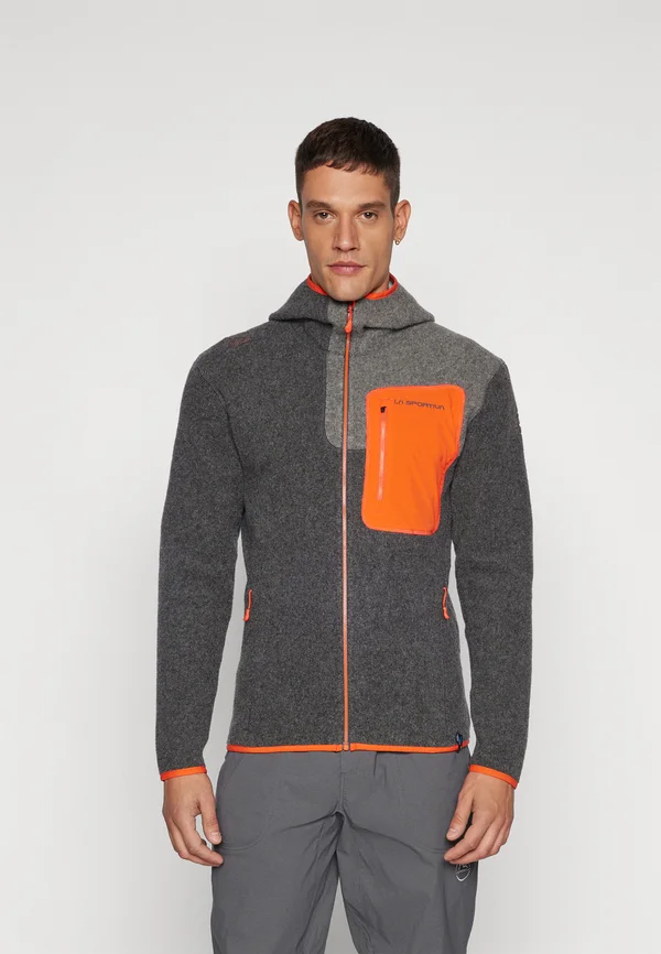 AGON HOODY - Fleecejacke - carbon/cherry tomato