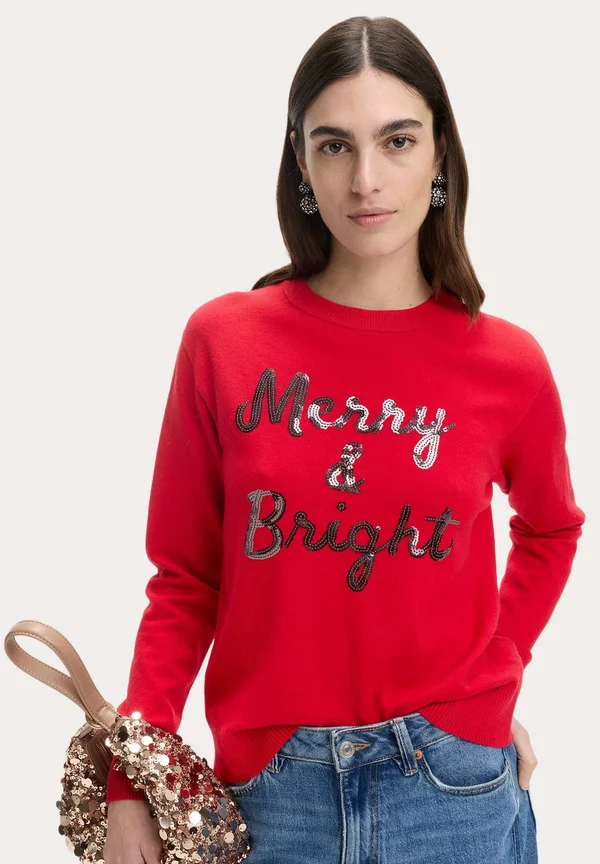 AIR-SEQUIN SLOGAN CREW NECK - Strickpullover - rouge