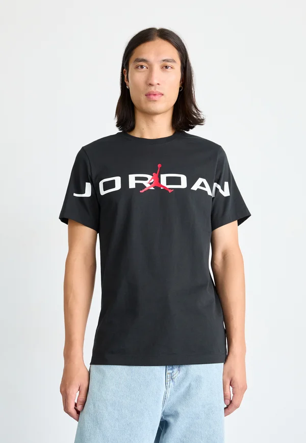 AIR STRETCH CREW - T-Shirt print - black/white/gym red