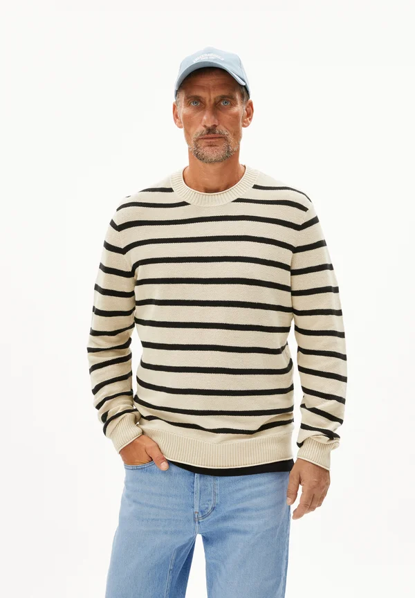 AJAANI LINO STRIPES - Strickpullover - raw white black