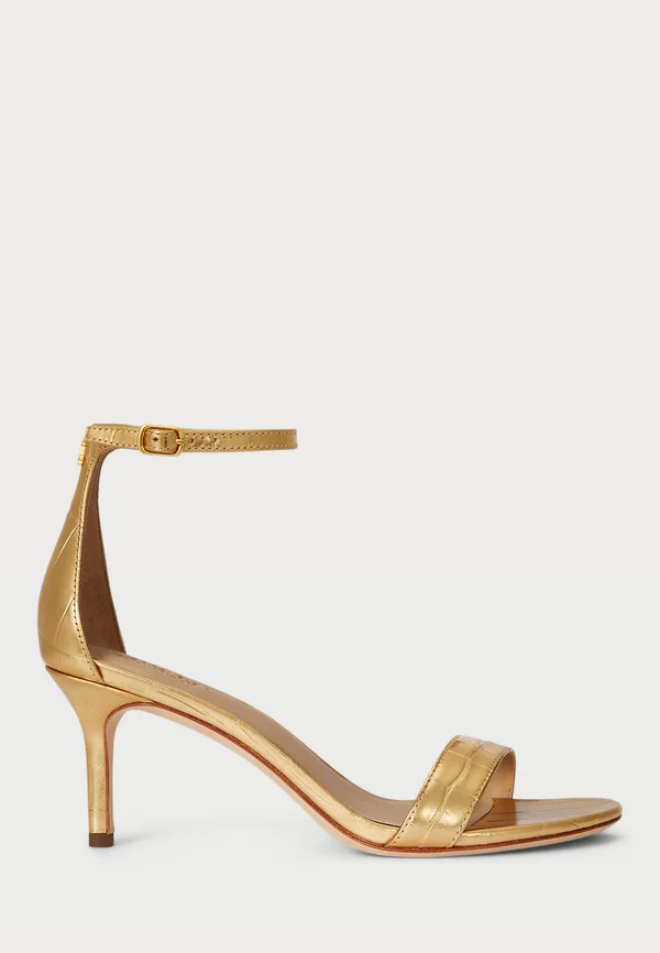ALLIE MID-HEEL CROCODILE-EMBOSSED SANDAL - Schaftsandale - modern gold-colored