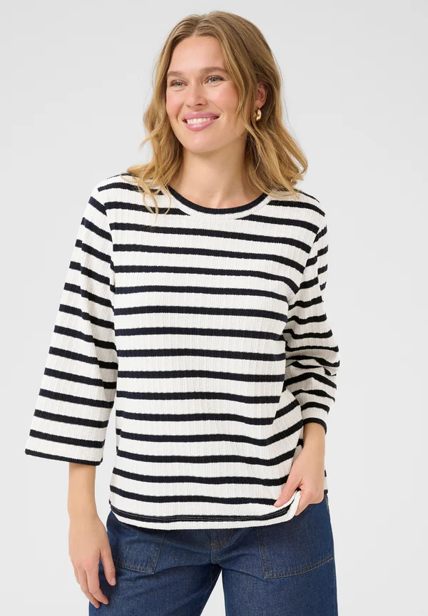 AMARA WITH ROUND NECK - Strickpullover - chalk black stripe