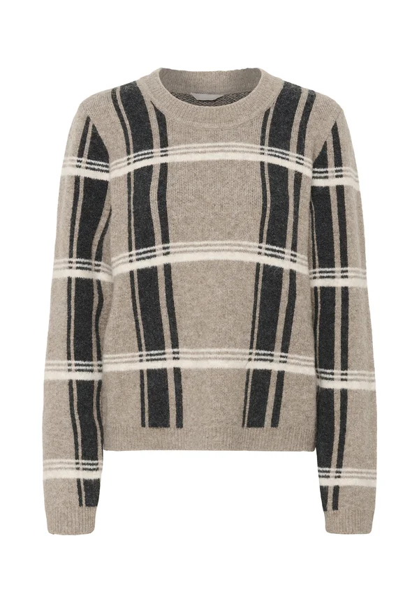 AMELIA - Strickpullover - brown grey chalk knit check