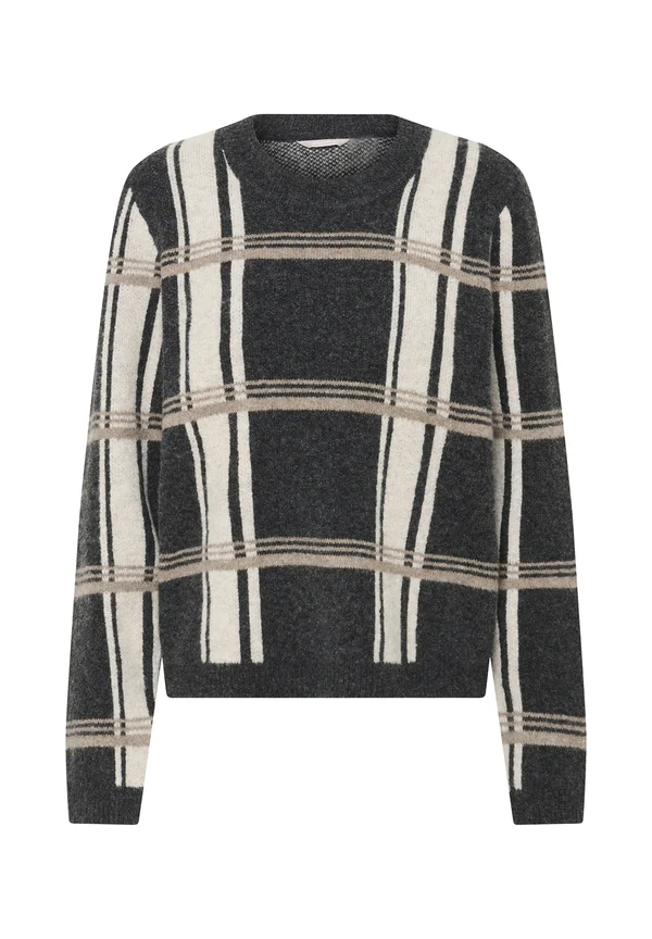 AMELIA - Strickpullover - grey brown knit check