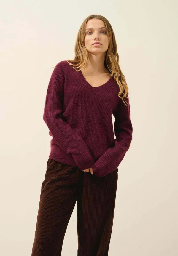 AMRITA PLY V-NECK - Strickpullover - mulberry