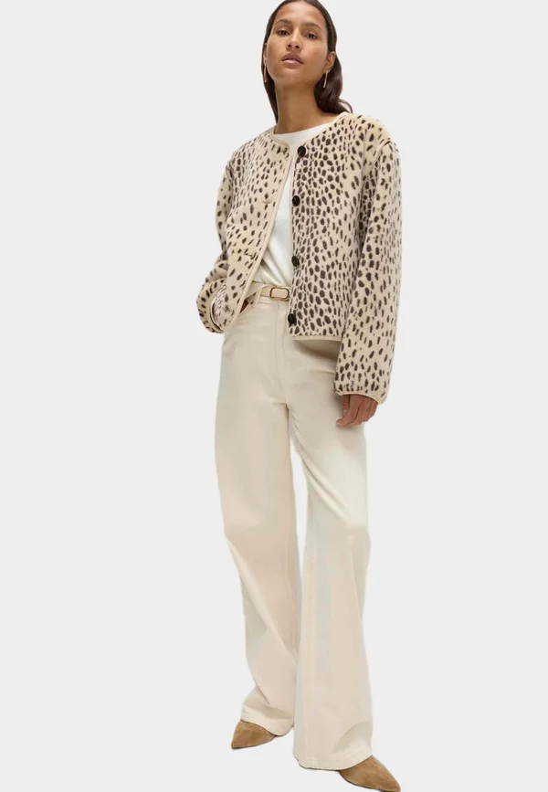 ANIMAL PRINT COLLARLESS  - Strickjacke - beige mix