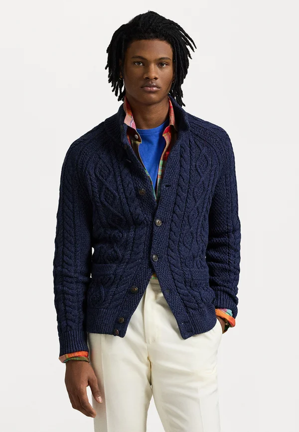 ARAN-KNIT COTTON CARDIGAN - Strickjacke - navy combo