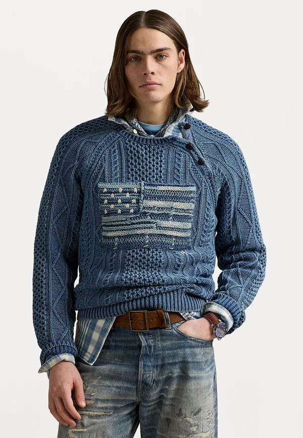 ARAN KNIT FLAG COTTON SWEATER - Strickpullover - indigo combo