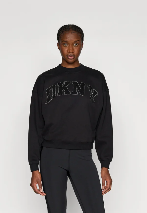 ARCHED EXPLODED RHINESTONE VARISTY LOGO BOWERY HIGH CREW NECK - Sweatshirt - black