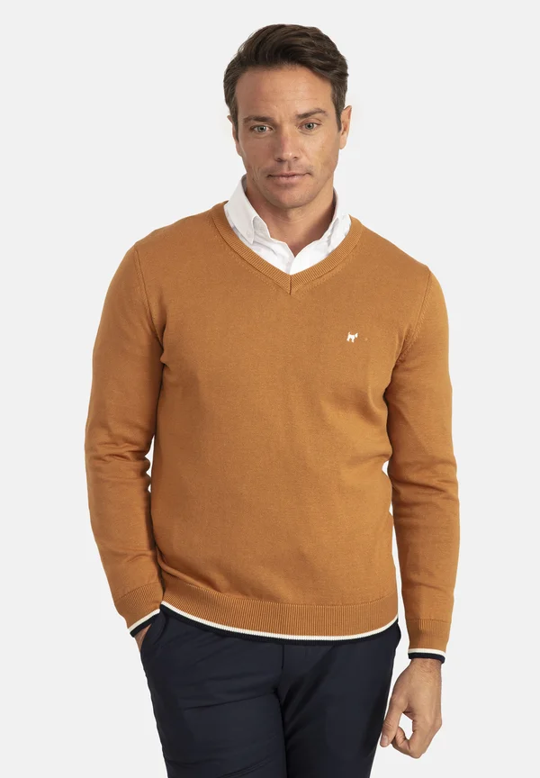 ARM PACTH DETAIL V-NECK - Strickpullover - latte brown