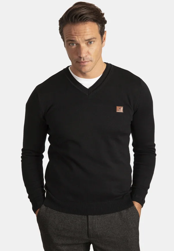 ARM PATCH V-NECK - Strickpullover - black