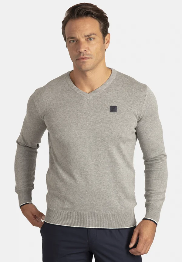 ARM PATCH V-NECK - Strickpullover - grey