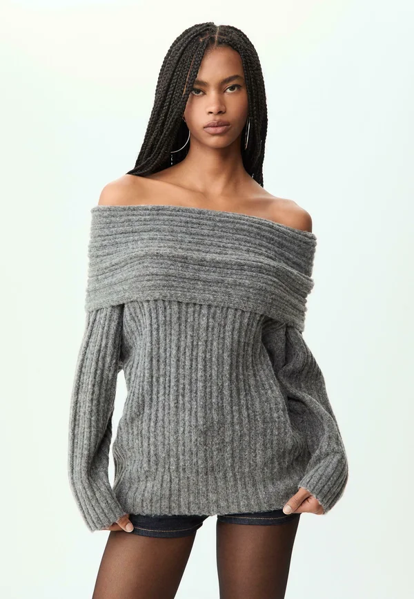 ASYMMETRIC  OFF-THE-SHOULDER SWEATER  - Strickpullover - dark grey