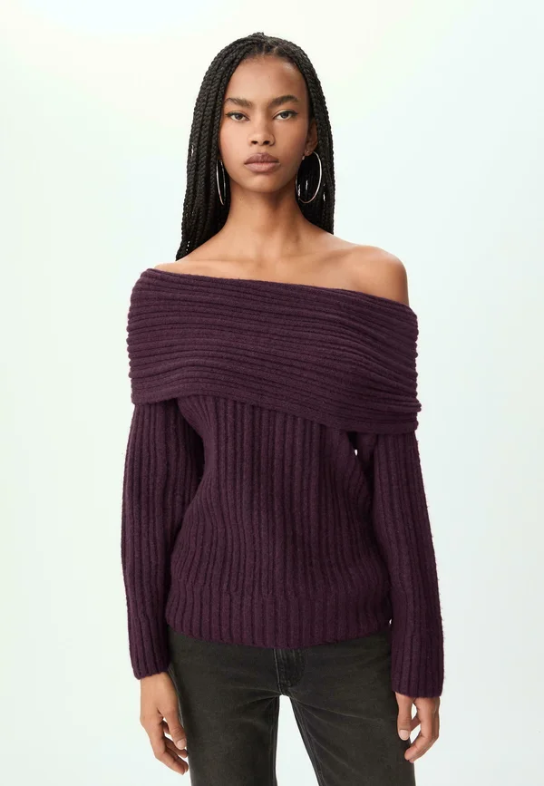 ASYMMETRIC  OFF-THE-SHOULDER SWEATER  - Strickpullover - dark red