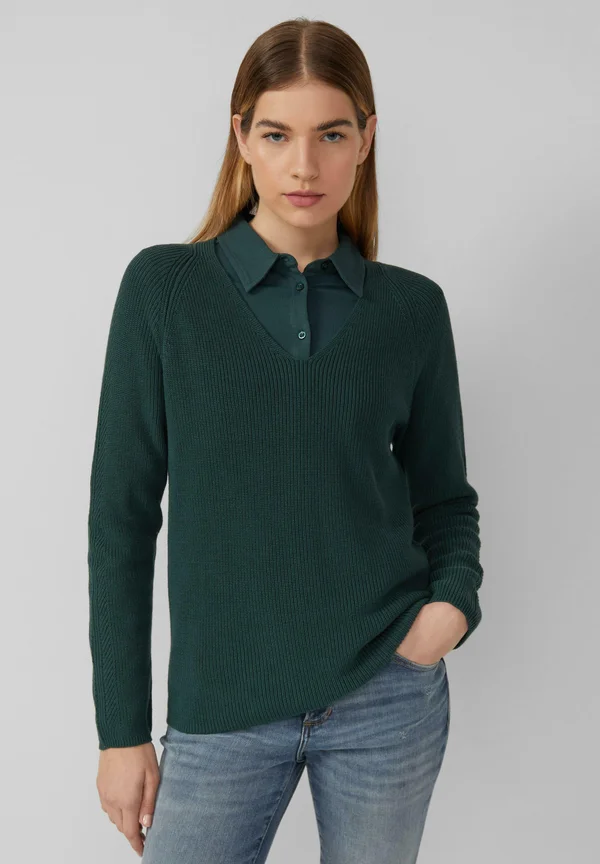 AUS MIT V-AUSSCHNITT - Strickpullover - tannengrün