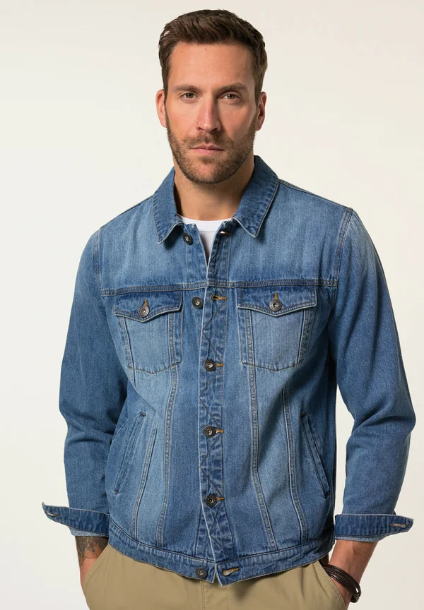 AVEC POCHES POITRINE ET PATTE DE BOUTONNAGE - Jeansjacke - matte blue denim