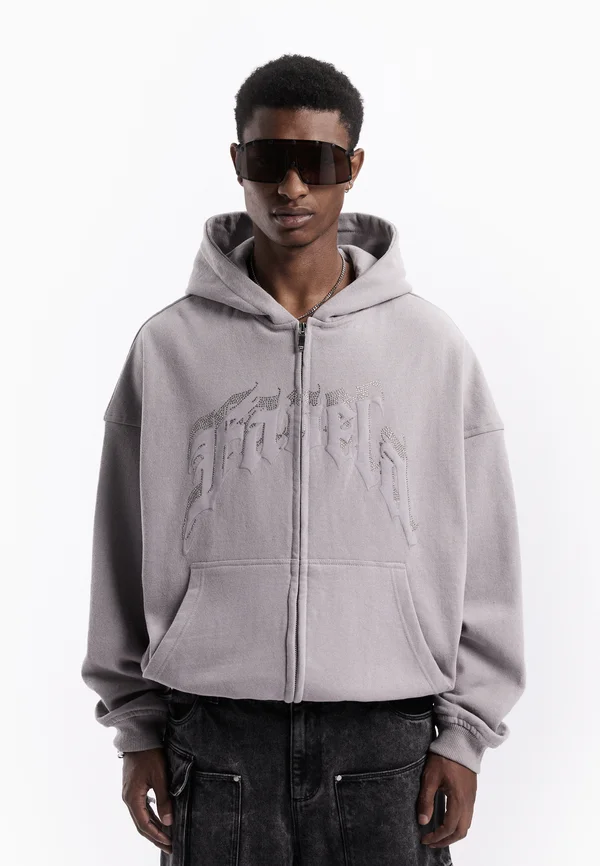 AVES RHINESTONE FRONTZIP UNISEX - Sweatjacke - grey